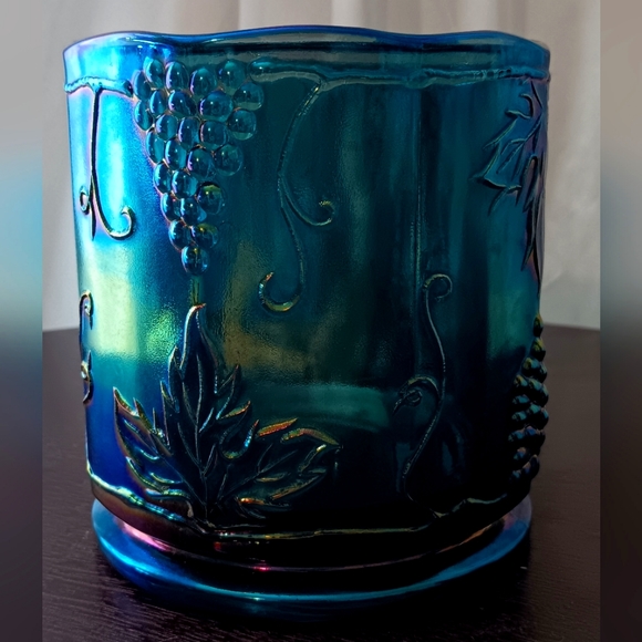 Indiana Glass Blue Carnival Iridescent Harvest Grape Canister Jar 5" Tall No Lid - Picture 1 of 7